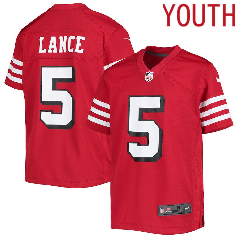 Youth San Francisco 49ers #5 Trey Lance Nike Scarlet Alternate Game NFL Jersey->youth nfl jersey->Youth Jersey
